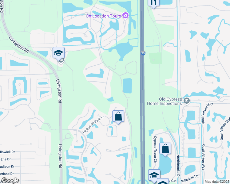 map of restaurants, bars, coffee shops, grocery stores, and more near 5851 Strand Boulevard in Naples