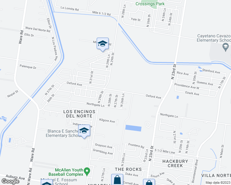 map of restaurants, bars, coffee shops, grocery stores, and more near 2704 Northwestern Avenue in McAllen
