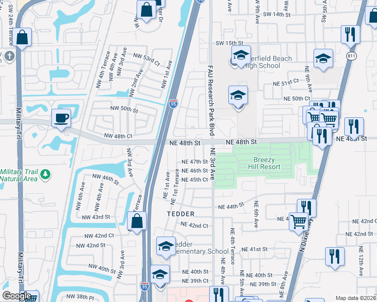 map of restaurants, bars, coffee shops, grocery stores, and more near 4730 Northeast 2nd Terrace in Pompano Beach