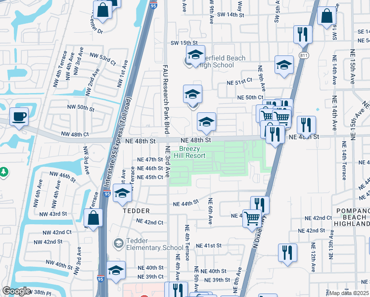 map of restaurants, bars, coffee shops, grocery stores, and more near 378 Northeast 47th Place in Pompano Beach