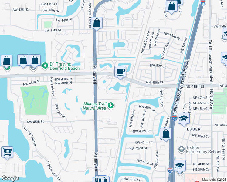 map of restaurants, bars, coffee shops, grocery stores, and more near 651 Cypress Lake Boulevard in Pompano Beach