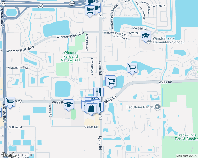 map of restaurants, bars, coffee shops, grocery stores, and more near 4758 Monarch Way in Coconut Creek