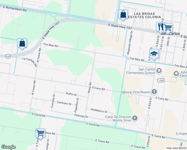 map of restaurants, bars, coffee shops, grocery stores, and more near 524 Sharp Road in Edinburg