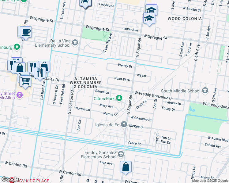 map of restaurants, bars, coffee shops, grocery stores, and more near 1711 Renee Lane in Edinburg