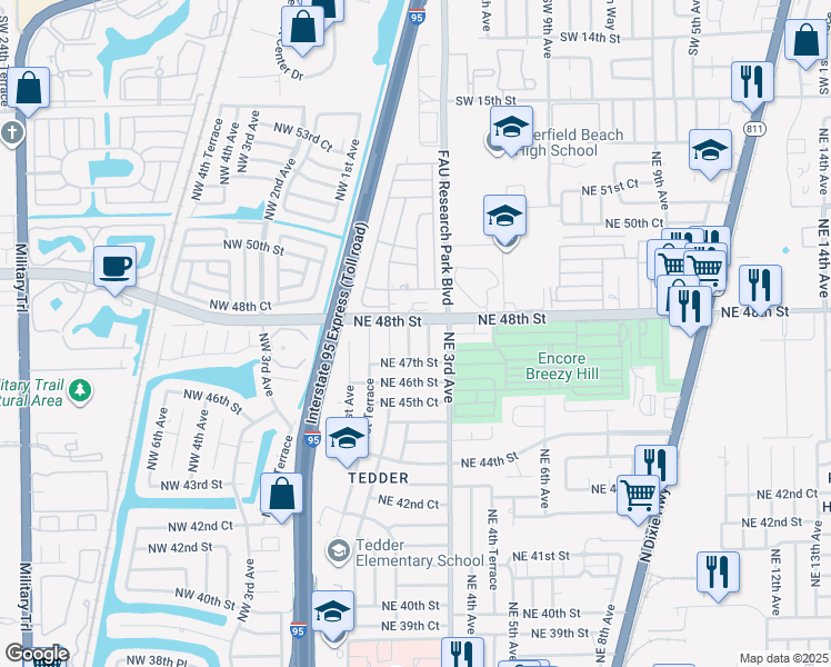 map of restaurants, bars, coffee shops, grocery stores, and more near 4730 Northeast 2nd Terrace in Pompano Beach