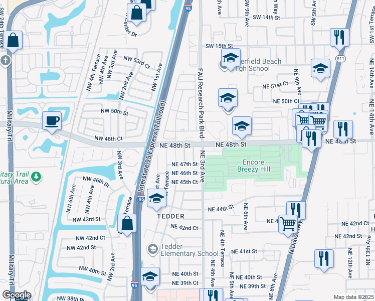 map of restaurants, bars, coffee shops, grocery stores, and more near 4730 Northeast 2nd Terrace in Pompano Beach