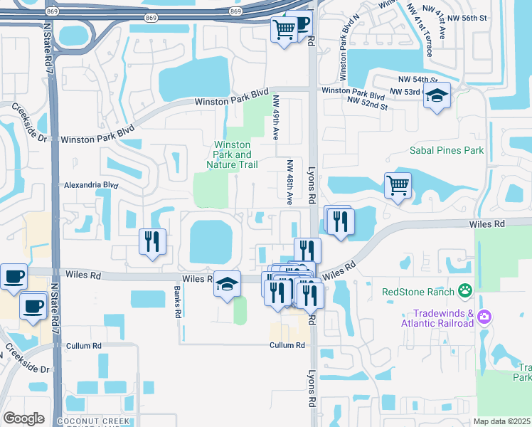 map of restaurants, bars, coffee shops, grocery stores, and more near 4704 Lago Vista Drive in Coconut Creek