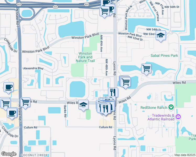 map of restaurants, bars, coffee shops, grocery stores, and more near 4704 Lago Vista Drive in Coconut Creek