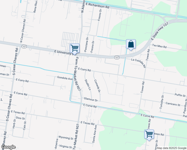 map of restaurants, bars, coffee shops, grocery stores, and more near 610 Comedy Drive in Edinburg