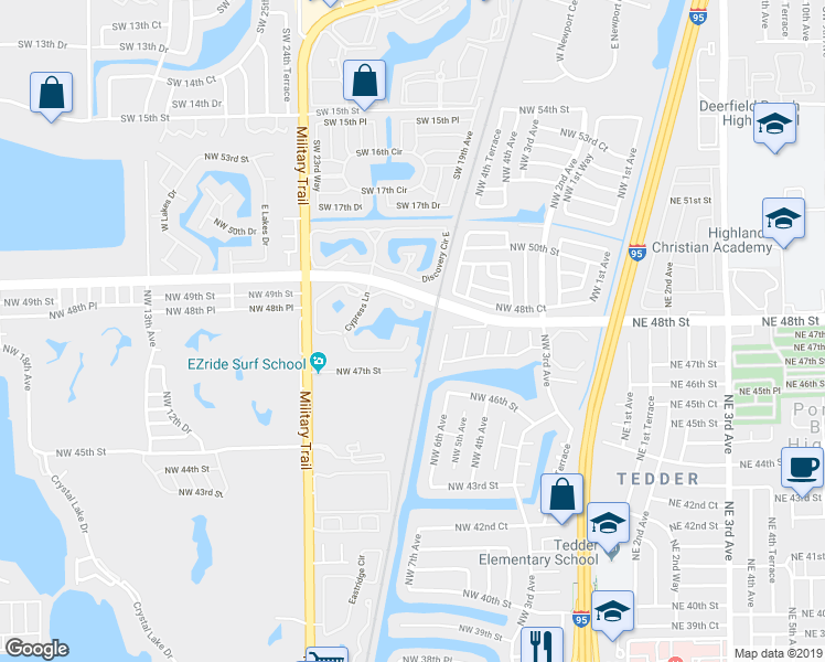 map of restaurants, bars, coffee shops, grocery stores, and more near 601 Cypress Lake Boulevard in Pompano Beach