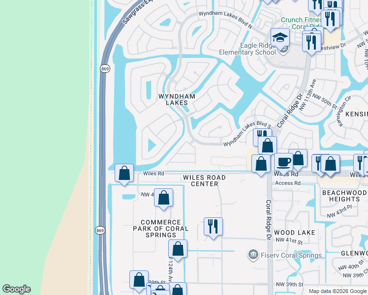 map of restaurants, bars, coffee shops, grocery stores, and more near 12165 Northwest 47th Manor in Tamarac