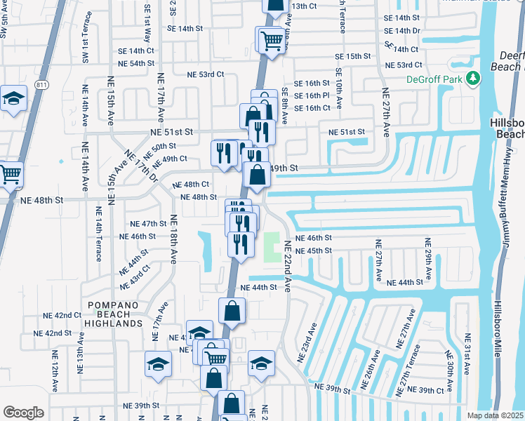 map of restaurants, bars, coffee shops, grocery stores, and more near 4771 Northeast 22nd Avenue in Lighthouse Point