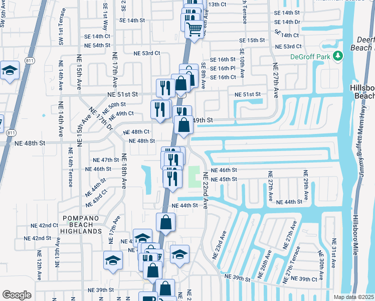 map of restaurants, bars, coffee shops, grocery stores, and more near 4771 Northeast 22nd Avenue in Lighthouse Point