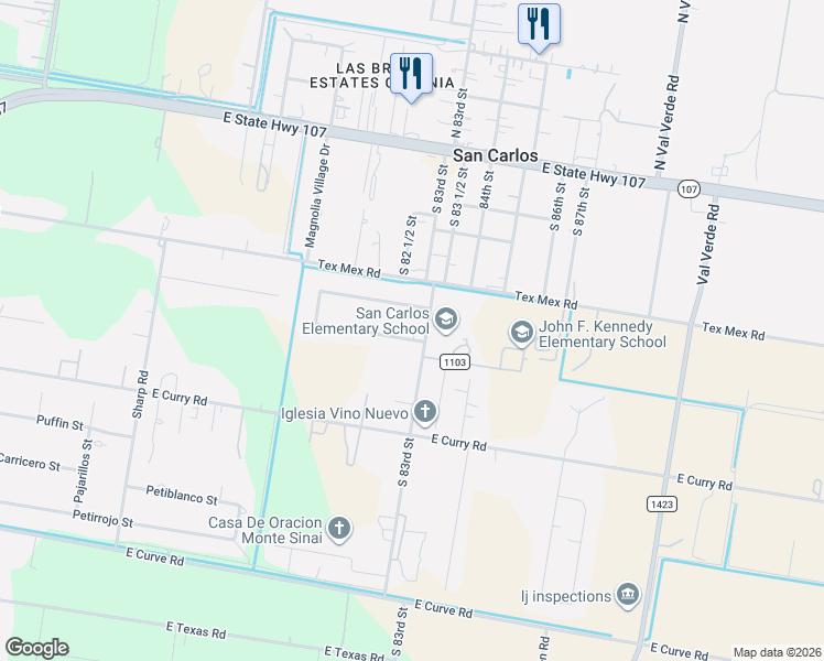 map of restaurants, bars, coffee shops, grocery stores, and more near 8244 Marigold Street in Edinburg
