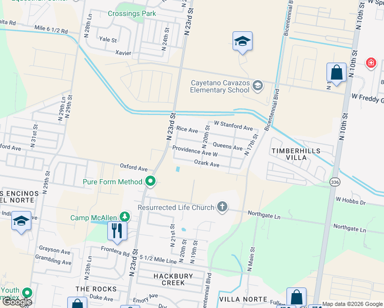 map of restaurants, bars, coffee shops, grocery stores, and more near 2009 Ozark Ave in McAllen