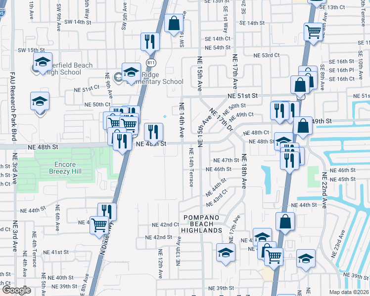 map of restaurants, bars, coffee shops, grocery stores, and more near 4740 Northeast 14th Avenue in Pompano Beach