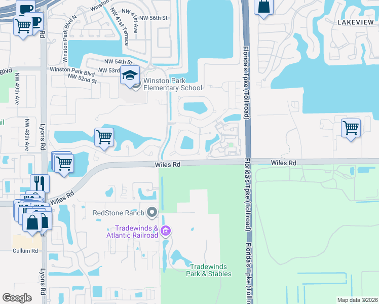 map of restaurants, bars, coffee shops, grocery stores, and more near 3746 Pebblebrook Court in Coconut Creek