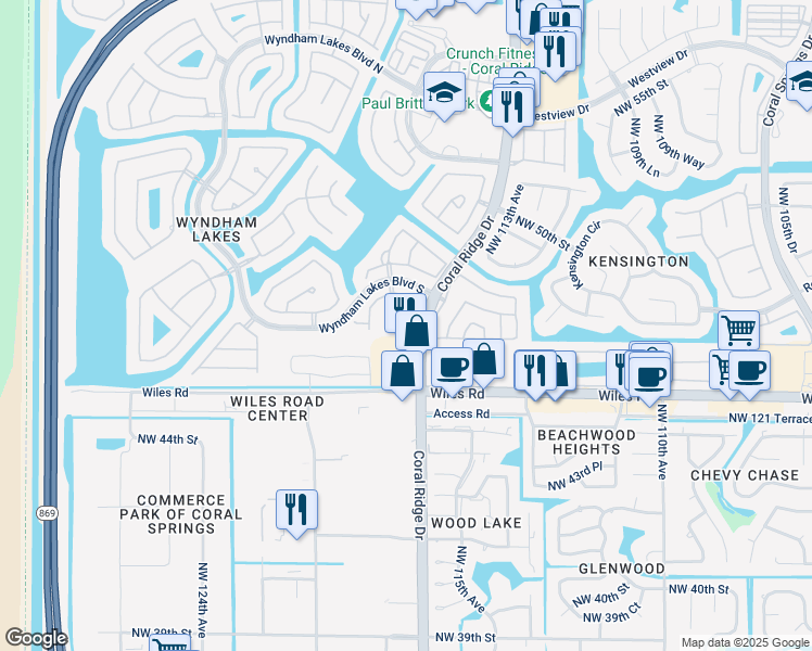 map of restaurants, bars, coffee shops, grocery stores, and more near 11622 Northwest 47th Drive in Tamarac