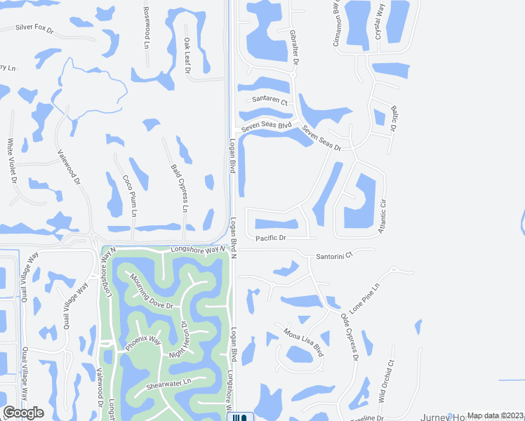 map of restaurants, bars, coffee shops, grocery stores, and more near Pacific Drive in Naples