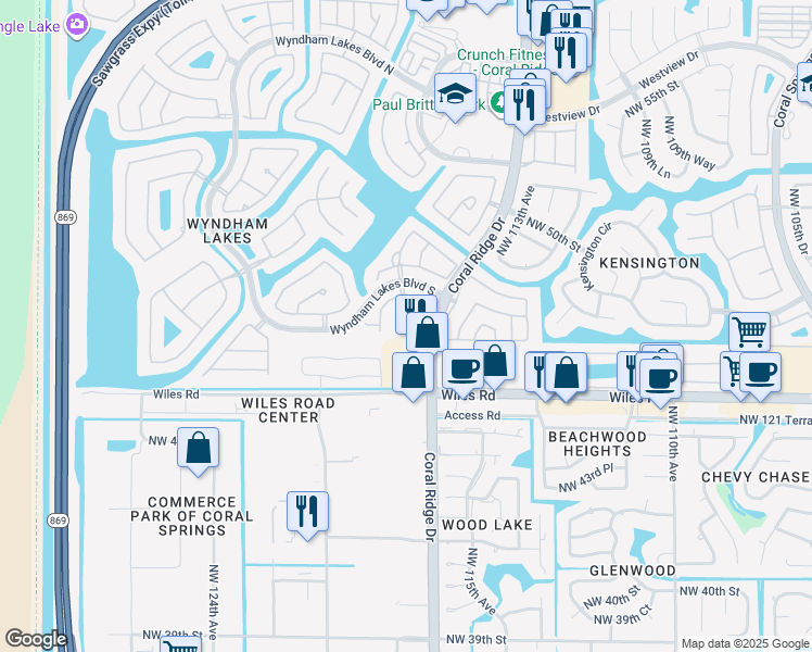 map of restaurants, bars, coffee shops, grocery stores, and more near 11622 Northwest 47th Drive in Tamarac
