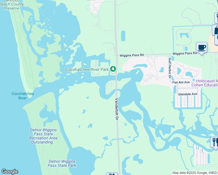 map of restaurants, bars, coffee shops, grocery stores, and more near 13105 Vanderbilt Drive in Naples