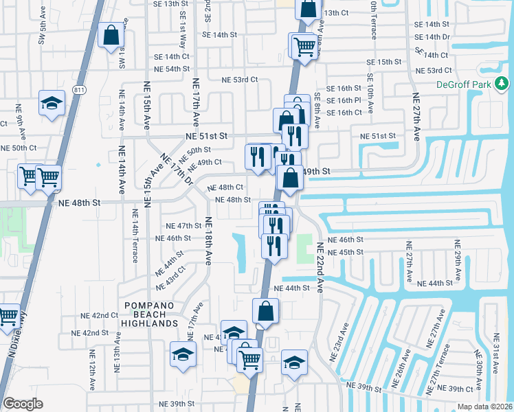 map of restaurants, bars, coffee shops, grocery stores, and more near 1960 Northeast 48th Street in Pompano Beach