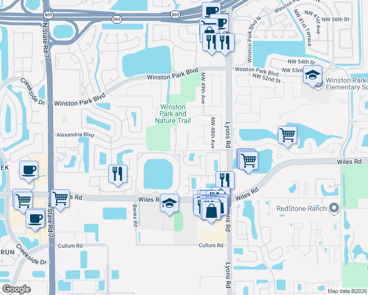 map of restaurants, bars, coffee shops, grocery stores, and more near 4942 Cypress Way in Coconut Creek