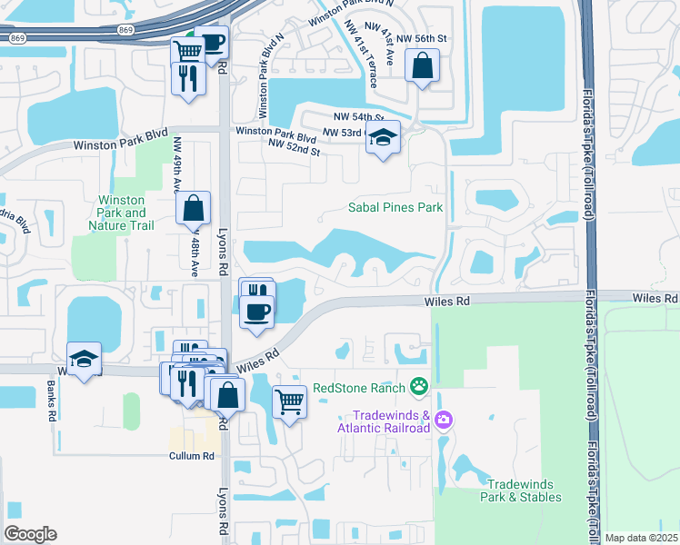 map of restaurants, bars, coffee shops, grocery stores, and more near 4717 Saint Simon Drive in Coconut Creek