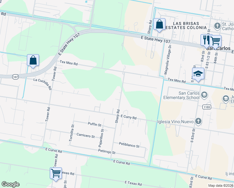 map of restaurants, bars, coffee shops, grocery stores, and more near 5353 Sharp Road in Edinburg