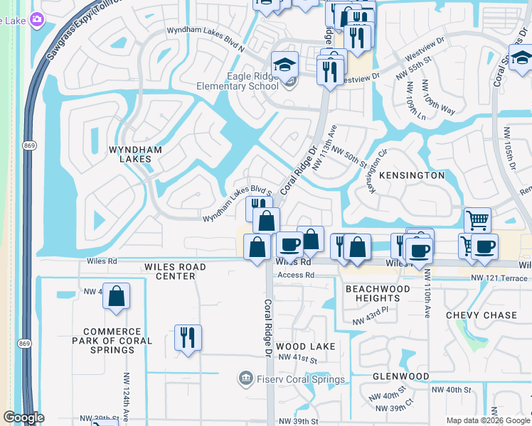 map of restaurants, bars, coffee shops, grocery stores, and more near 11622 Northwest 47th Drive in Tamarac