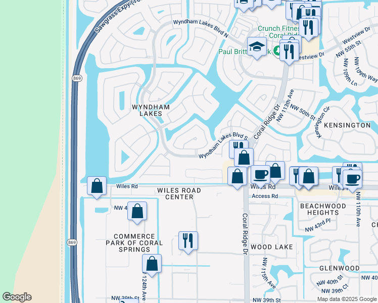 map of restaurants, bars, coffee shops, grocery stores, and more near 12016 Northwest 47th Street in Tamarac