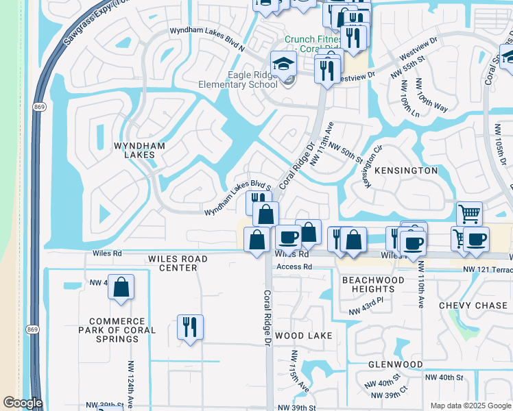 map of restaurants, bars, coffee shops, grocery stores, and more near 11622 Northwest 47th Drive in Tamarac