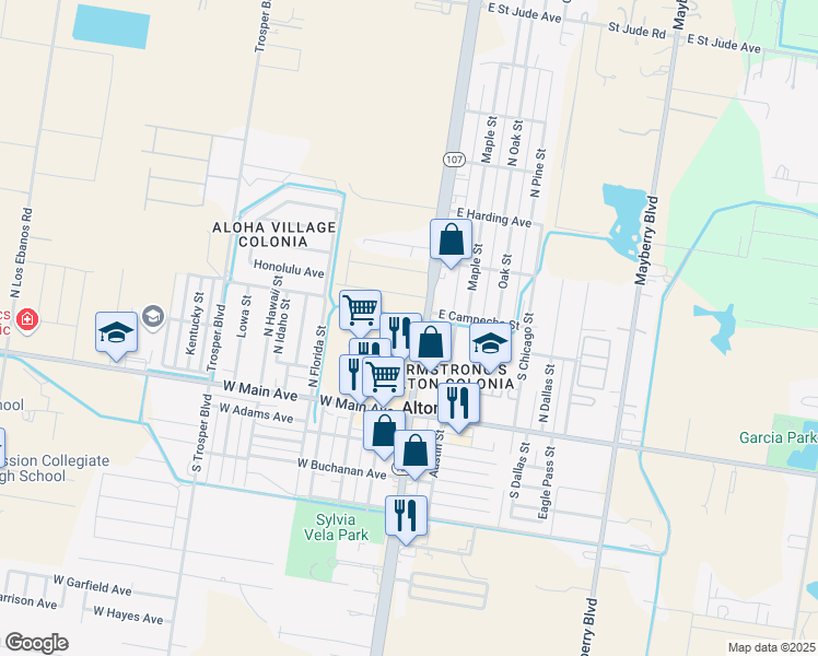 map of restaurants, bars, coffee shops, grocery stores, and more near 309 North Alton Boulevard in Alton