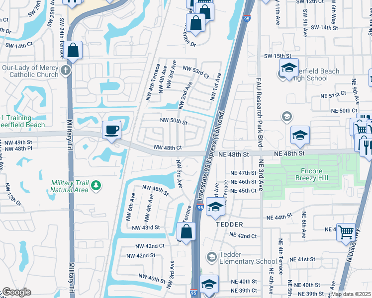 map of restaurants, bars, coffee shops, grocery stores, and more near 109 Northwest 48th Court in Pompano Beach