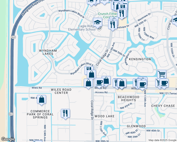 map of restaurants, bars, coffee shops, grocery stores, and more near 11622 Northwest 47th Drive in Tamarac