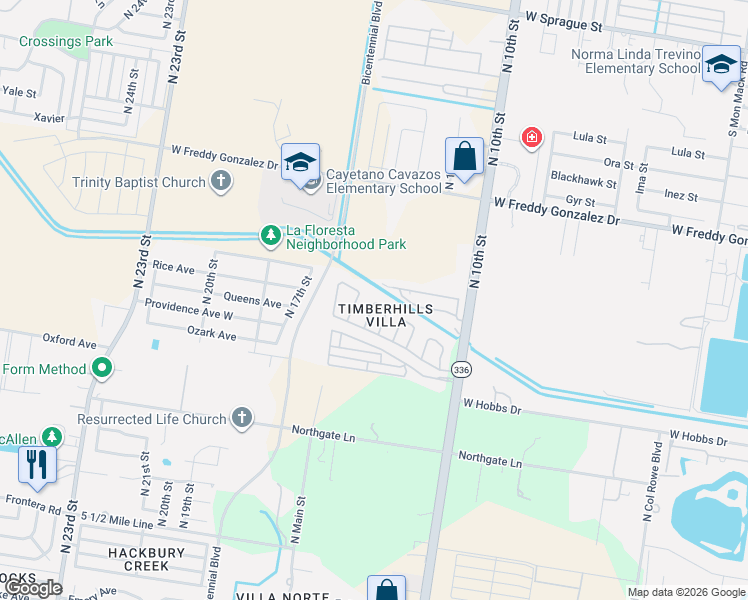map of restaurants, bars, coffee shops, grocery stores, and more near 9401 North 10th Street in McAllen
