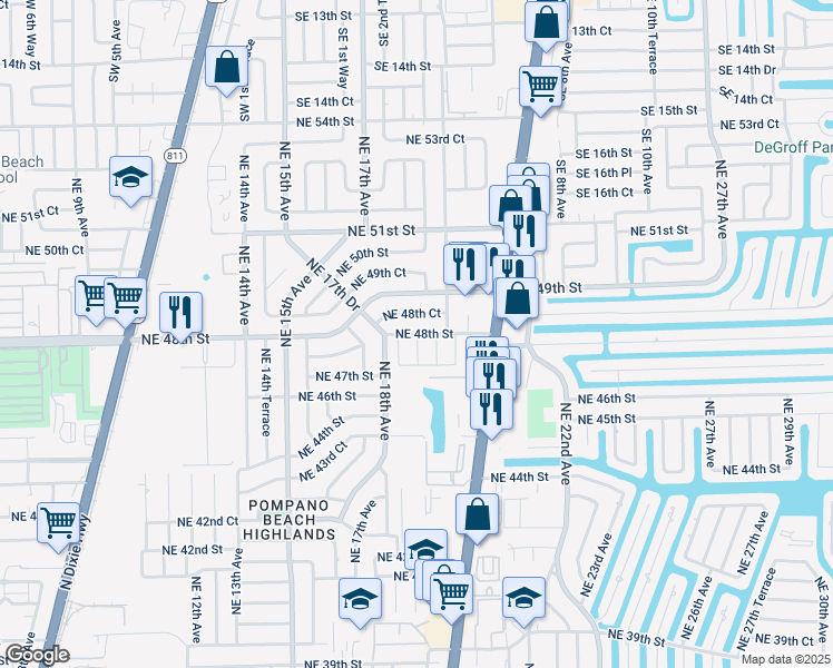 map of restaurants, bars, coffee shops, grocery stores, and more near 1817 Northeast 48th Street in Pompano Beach