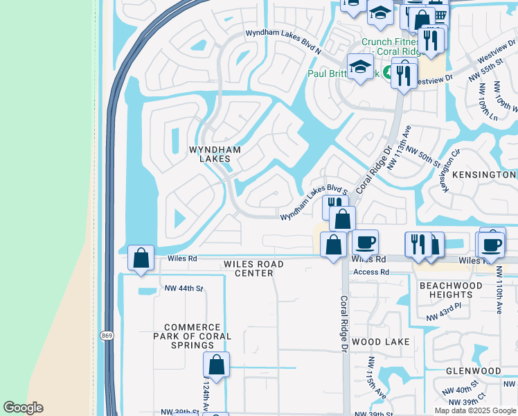map of restaurants, bars, coffee shops, grocery stores, and more near 12025 Northwest 47th Street in Tamarac