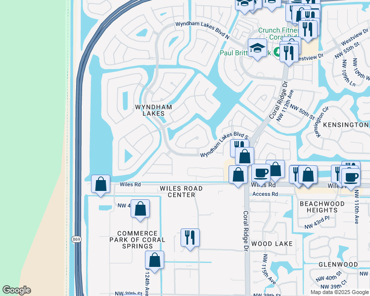 map of restaurants, bars, coffee shops, grocery stores, and more near 12025 Northwest 47th Street in Tamarac