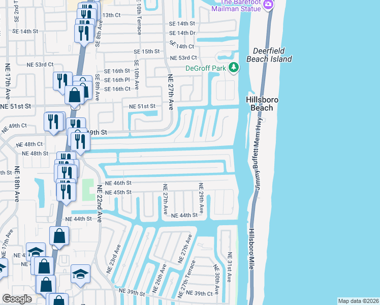 map of restaurants, bars, coffee shops, grocery stores, and more near 2801 Northeast 48th Street in Lighthouse Point