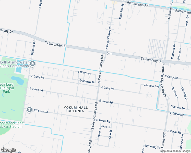map of restaurants, bars, coffee shops, grocery stores, and more near South Oblate in Edinburg