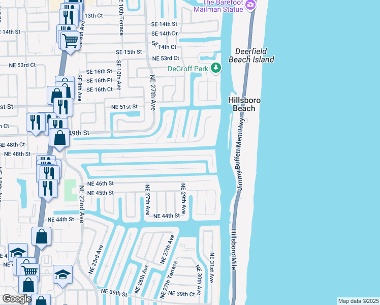 map of restaurants, bars, coffee shops, grocery stores, and more near 2911 Northeast 48th Street in Lighthouse Point