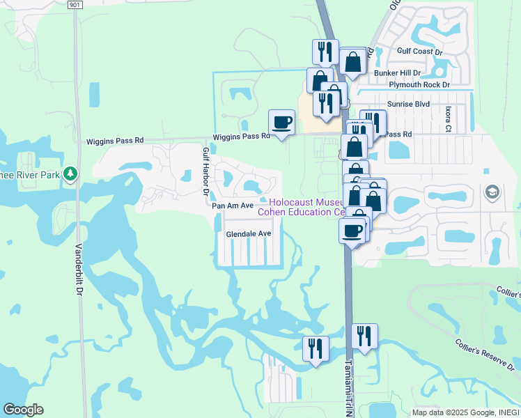 map of restaurants, bars, coffee shops, grocery stores, and more near 778 Pan Am Avenue in Naples