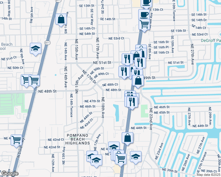 map of restaurants, bars, coffee shops, grocery stores, and more near 1817 Northeast 48th Street in Pompano Beach