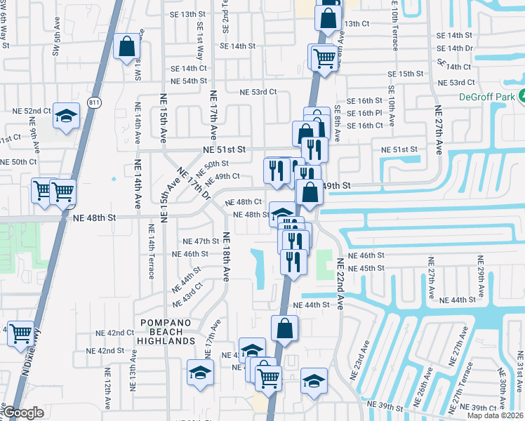map of restaurants, bars, coffee shops, grocery stores, and more near 4832 Northeast 19th Terrace in Pompano Beach