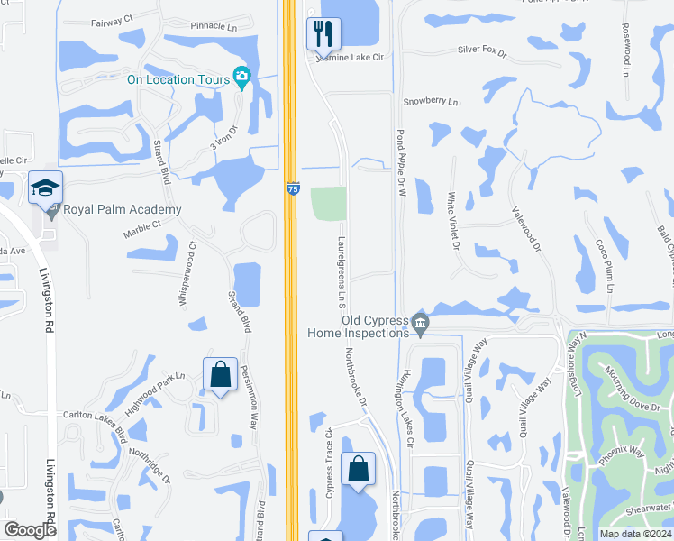 map of restaurants, bars, coffee shops, grocery stores, and more near 3445 Laurelgreens Lane South in Naples