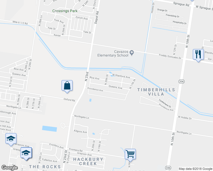 map of restaurants, bars, coffee shops, grocery stores, and more near 1821 Queens Avenue in McAllen