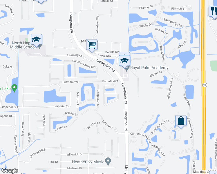 map of restaurants, bars, coffee shops, grocery stores, and more near 15930 Marcello Circle in Naples
