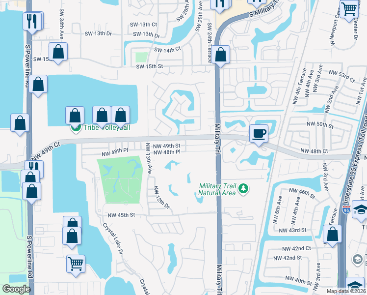 map of restaurants, bars, coffee shops, grocery stores, and more near 1100 Northwest 49th Street in Pompano Beach