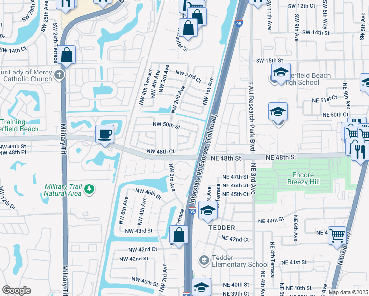 map of restaurants, bars, coffee shops, grocery stores, and more near 109 Northwest 48th Court in Pompano Beach